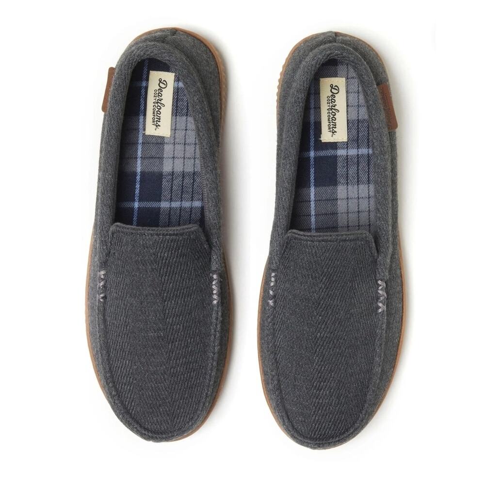 Dearfoams Cozy Comfort Men's Woven Moc W/ Accent Stitch Slippers Size 8.5M